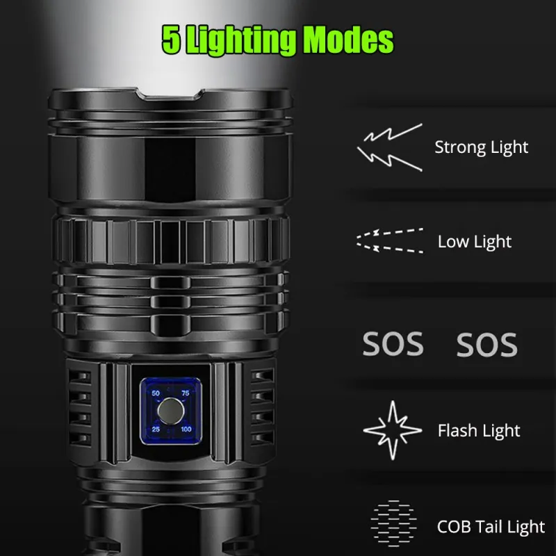 Built-in Battery Flash Light Emergency Spotlights 4km 10000LM 800W Most Powerful Led Flashlights Tactical 15000mah - Image 3